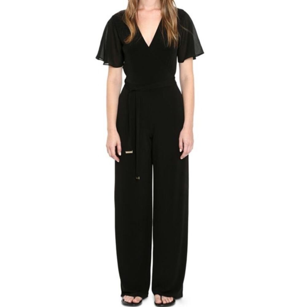 Nwt Michael Michael Kors Black Stretch Chiffon Short Sleeve Jumpsuit Sz 4X